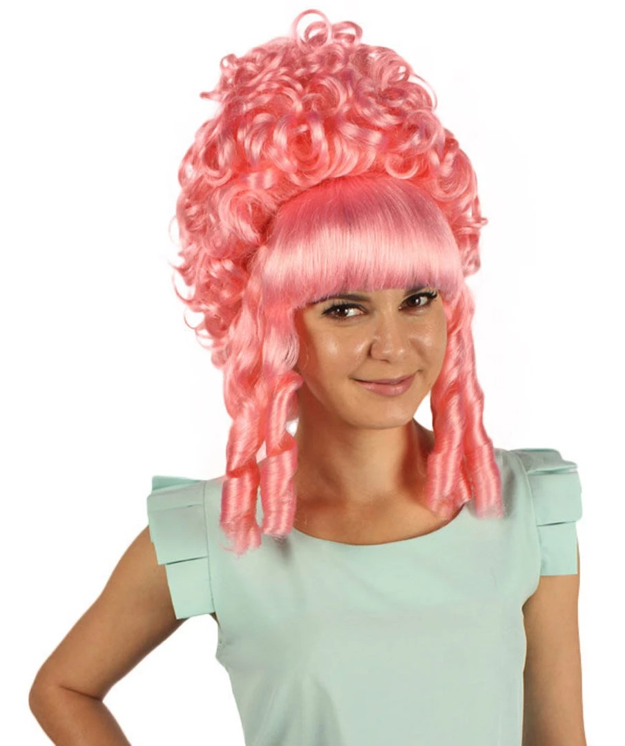 HPO Womens French Colonial Marie Antoinette Wig | Neon Pink Historical Cosplay Wigs | Premium Breathable Capless Cap Women's 13 HPO Womens French Colonial Marie Antoinette Wig | Neon Pink Historical Cosplay Wigs | Premium Breathable Capless Cap Women's