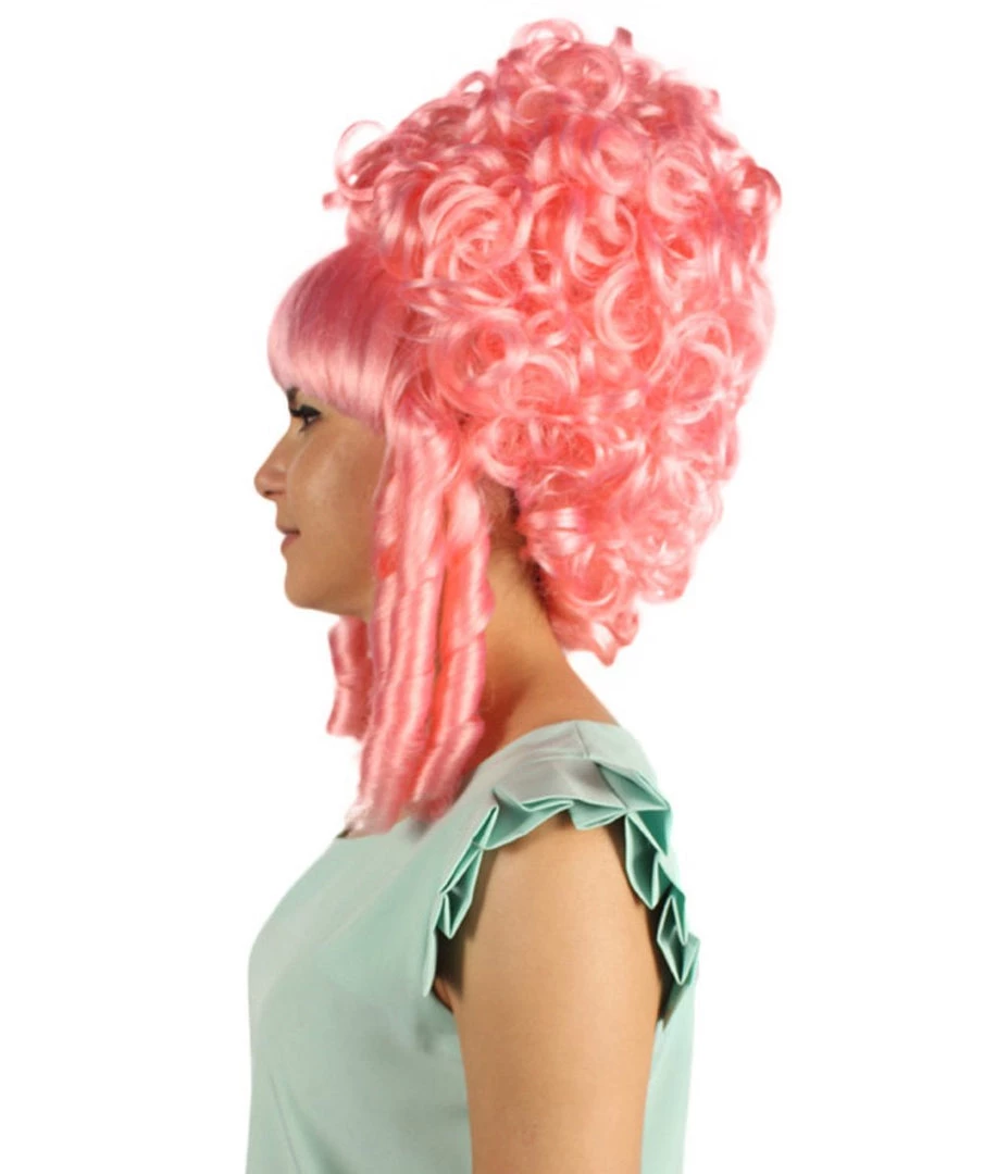 HPO Womens French Colonial Marie Antoinette Wig | Neon Pink Historical Cosplay Wigs | Premium Breathable Capless Cap Women's 10 HPO Womens French Colonial Marie Antoinette Wig | Neon Pink Historical Cosplay Wigs | Premium Breathable Capless Cap Women's