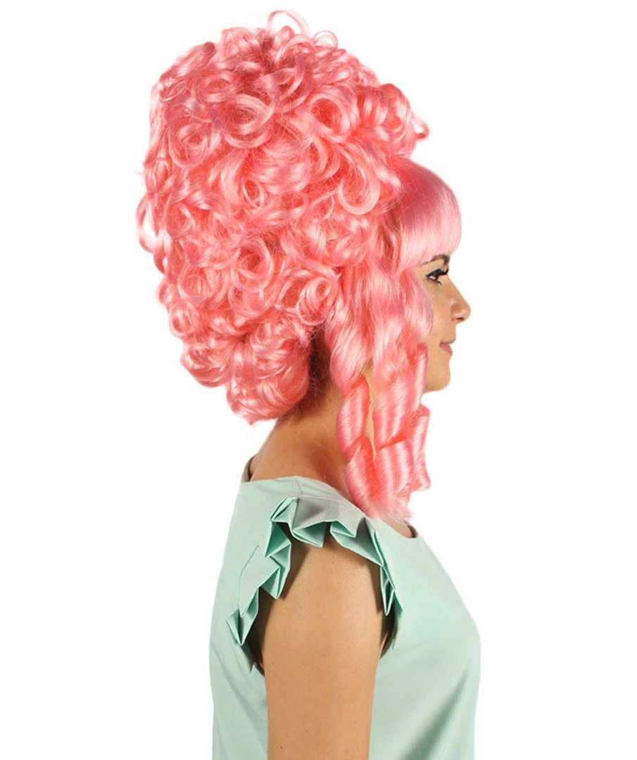HPO Womens French Colonial Marie Antoinette Wig | Neon Pink Historical Cosplay Wigs | Premium Breathable Capless Cap Women's 12 HPO Womens French Colonial Marie Antoinette Wig | Neon Pink Historical Cosplay Wigs | Premium Breathable Capless Cap Women's