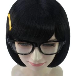 HPO Womens Comic Black Wig With Glasses Set | TV/Movie Wigs | Premium Breathable Capless Cap Women's
