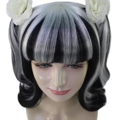 HPO Womens Gothic Pigtail Ghost Witch Bride Zombie Wig With Rose | Two Tones Black And Grey Scary Wigs | Premium Breathable Capless Cap Women's 15 HPO Womens Gothic Pigtail Ghost Witch Bride Zombie Wig With Rose | Two Tones Black And Grey Scary Wigs | Premium Breathable Capless Cap Women's