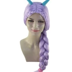 HPO Womens Animation Braided Wig With Horns | Purple TV/Movie Wigs | Premium Breathable Capless Cap Women's