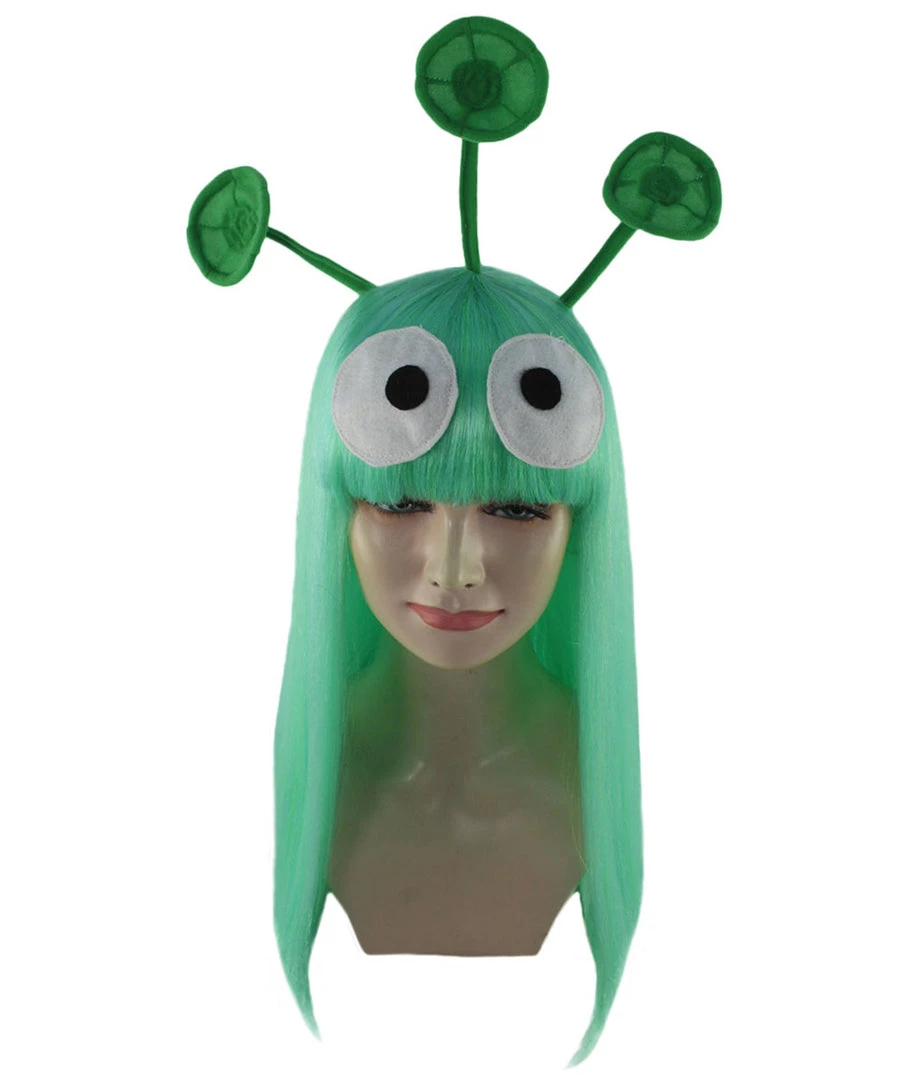 HPO Womens Aliens Wig With 3 Antennaes | Green TV/Movie Wigs | Premium Breathable Capless Cap Women's 7 HPO Womens Aliens Wig With 3 Antennaes | Green TV/Movie Wigs | Premium Breathable Capless Cap Women's