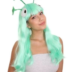HPO Womens Aliens Wig With 3 Antennaes | Green TV/Movie Wigs | Premium Breathable Capless Cap Women's 12 HPO Womens Aliens Wig With 3 Antennaes | Green TV/Movie Wigs | Premium Breathable Capless Cap Women's