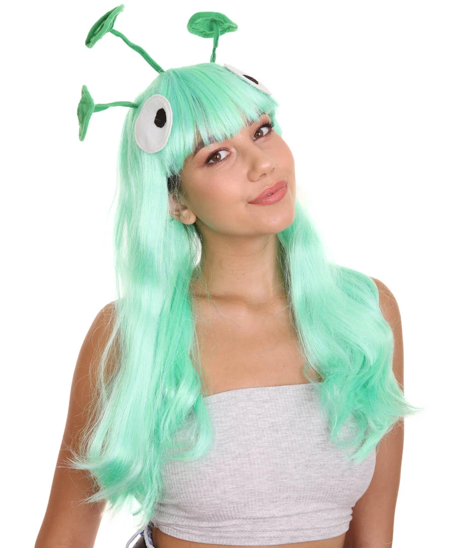 HPO Womens Aliens Wig With 3 Antennaes | Green TV/Movie Wigs | Premium Breathable Capless Cap Women's 4 HPO Womens Aliens Wig With 3 Antennaes | Green TV/Movie Wigs | Premium Breathable Capless Cap Women's