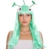 HPO Womens Aliens Wig With 3 Antennaes | Green TV/Movie Wigs | Premium Breathable Capless Cap Women's