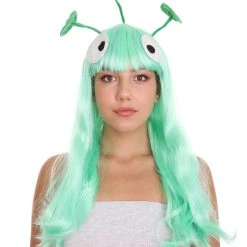 HPO Womens Aliens Wig With 3 Antennaes | Green TV/Movie Wigs | Premium Breathable Capless Cap Women's