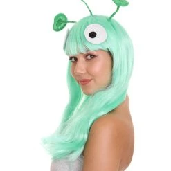 HPO Womens Aliens Wig With 3 Antennaes | Green TV/Movie Wigs | Premium Breathable Capless Cap Women's
