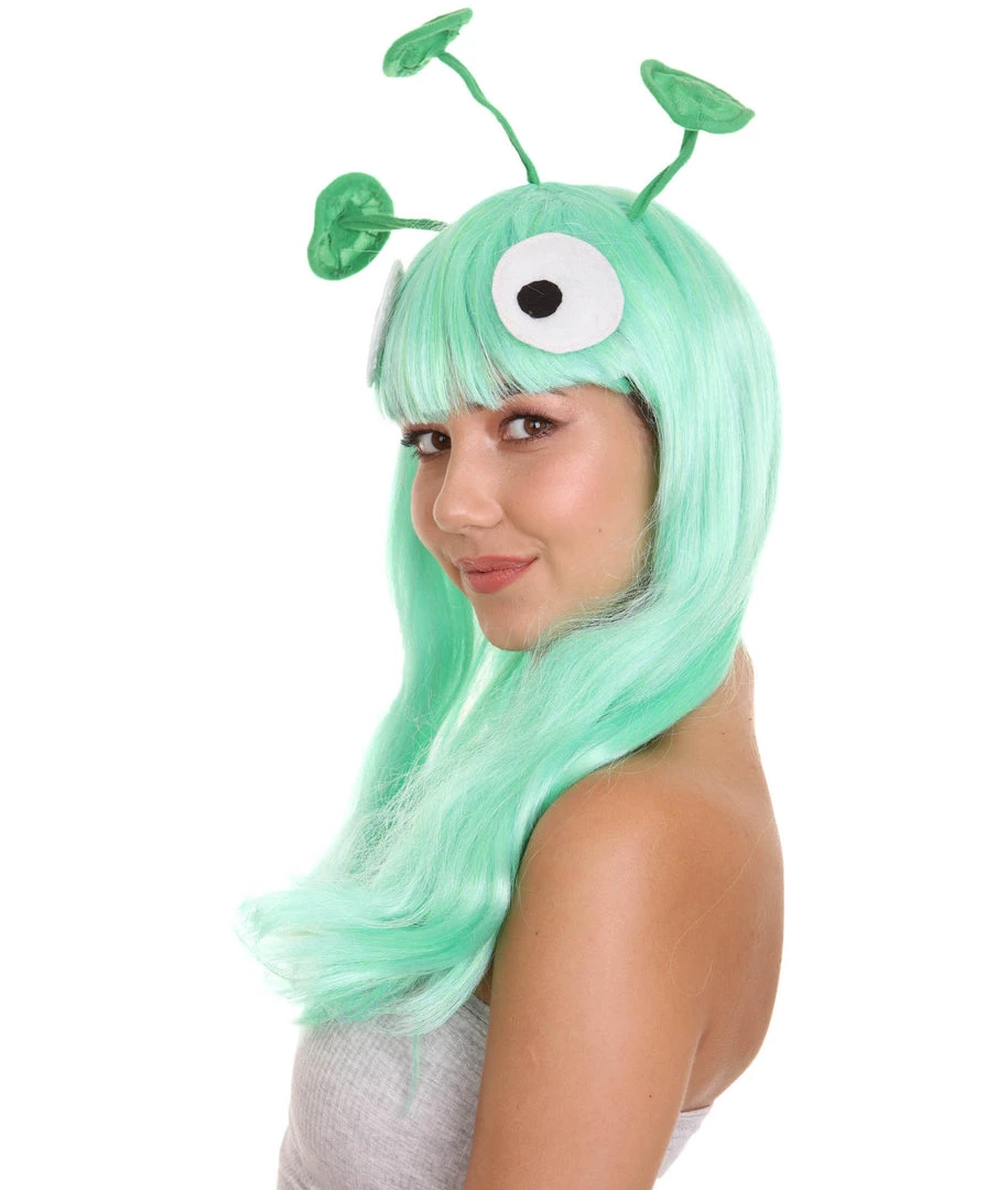 HPO Womens Aliens Wig With 3 Antennaes | Green TV/Movie Wigs | Premium Breathable Capless Cap Women's 2 HPO Womens Aliens Wig With 3 Antennaes | Green TV/Movie Wigs | Premium Breathable Capless Cap Women's