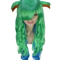 HPO Women's Womens Gaming Wig | Green And Blue Anime Cosplay Wigs | Premium Breathable Capless Cap