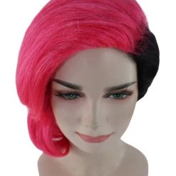 HPO Womens 80s Rave Punk Wig | Pink And Black Rock & Disco Wigs | Premium Breathable Capless Cap