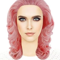 HPO Womens Pink Curly Wavy Wig | Pink Party Wigs | Premium Breathable Capless Cap