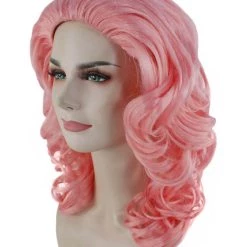 HPO Womens Pink Curly Wavy Wig | Pink Party Wigs | Premium Breathable Capless Cap