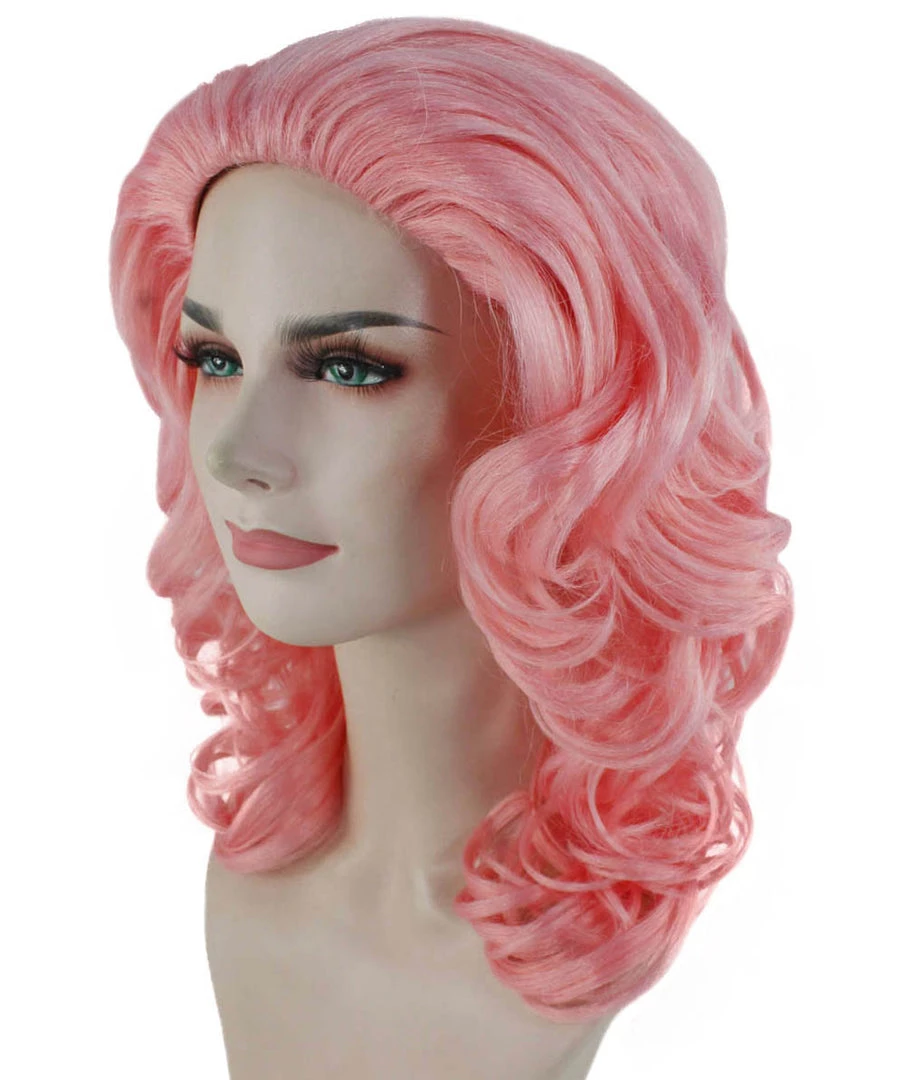 HPO Womens Pink Curly Wavy Wig | Pink Party Wigs | Premium Breathable Capless Cap 2 HPO Womens Pink Curly Wavy Wig | Pink Party Wigs | Premium Breathable Capless Cap