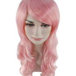 HPO Women's Womens Long Wavy Wig | Pink Fashion Wigs | Premium Breathable Capless Cap