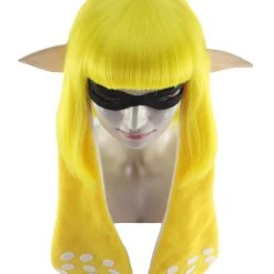 HPO Womens Inkling Girl Wig And Ears With Mask Set | Video Game Wigs | Premium Breathable Capless Cap