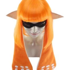 HPO Womens Inkling Girl Wig And Ears With Mask Set | Video Game Wigs | Premium Breathable Capless Cap
