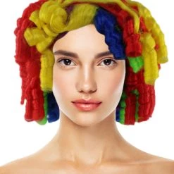 HPO Women's Womens Colorful Cutie Pie Curly Clown Wig | Rainbow Clown Wigs | Premium Breathable Capless Cap