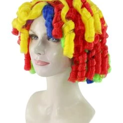 HPO Women's Womens Colorful Cutie Pie Curly Clown Wig | Rainbow Clown Wigs | Premium Breathable Capless Cap