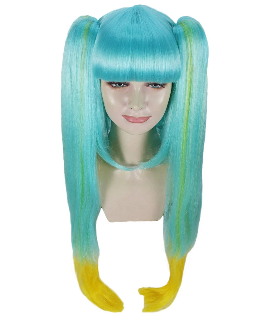 HPO Women's Womens Gaming Cosplay Wig | Blue & Yellow Video Game Wigs | Premium Breathable Capless Cap 5 HPO Women's Womens Gaming Cosplay Wig | Blue & Yellow Video Game Wigs | Premium Breathable Capless Cap