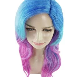 HPO Womens Long Wavy Two-tone Wig | Blue & Purple Colorful Wigs | Premium Breathable Capless Cap Women's 15 HPO Womens Long Wavy Two-tone Wig | Blue & Purple Colorful Wigs | Premium Breathable Capless Cap Women's