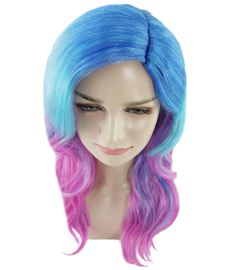 HPO Womens Long Wavy Two-tone Wig | Blue & Purple Colorful Wigs | Premium Breathable Capless Cap Women's 7 HPO Womens Long Wavy Two-tone Wig | Blue & Purple Colorful Wigs | Premium Breathable Capless Cap Women's