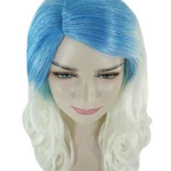 HPO Womens Long Wavy Two-tone Wig | Blue & White Colorful Wigs | Premium Breathable Capless Cap