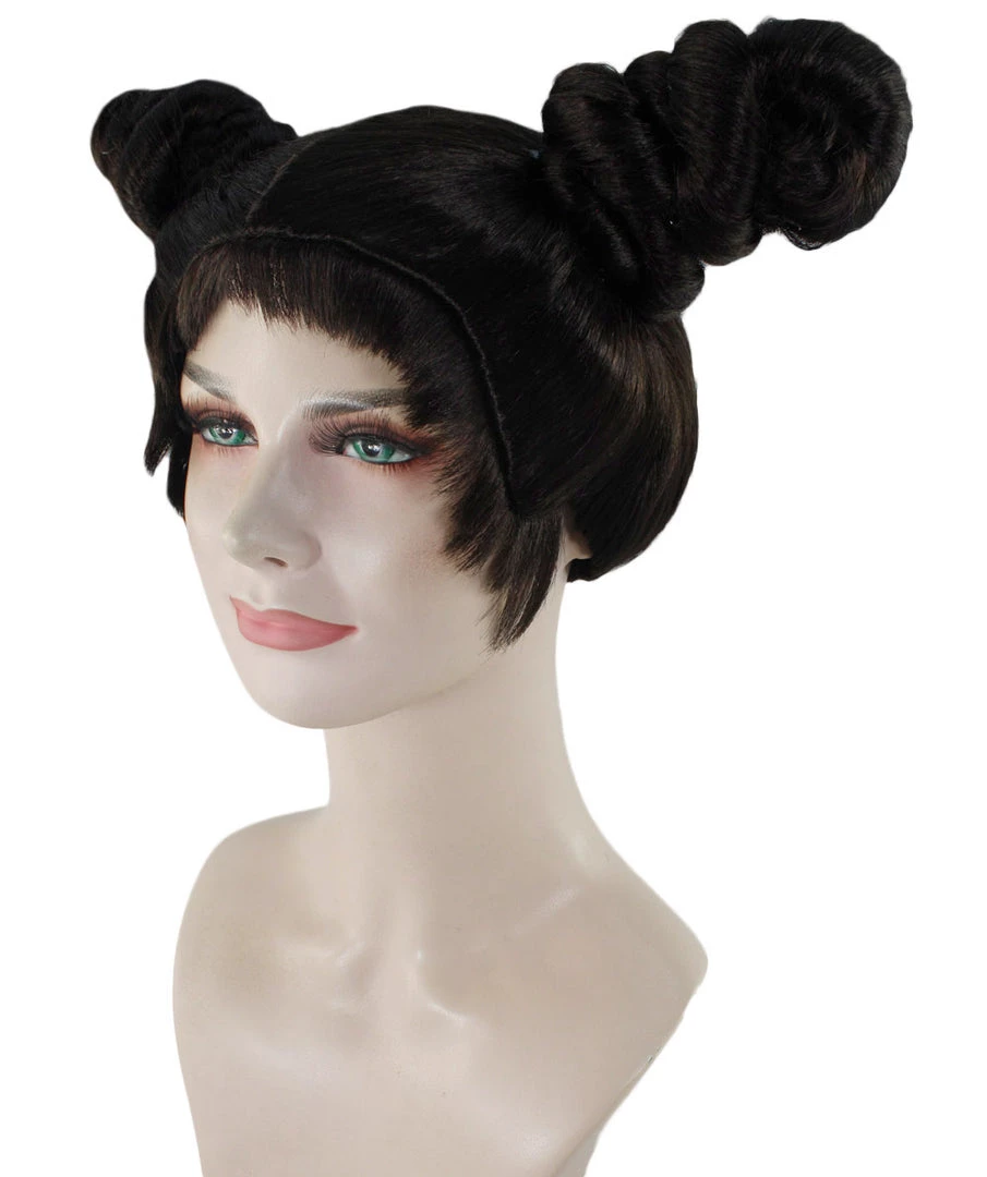 HPO Women's Womens Singer Two Buns Wig | Black Celebrity Wigs | Premium Breathable Capless Cap 2 HPO Women's Womens Singer Two Buns Wig | Black Celebrity Wigs | Premium Breathable Capless Cap