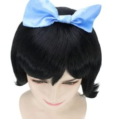 HPO Womens Cavewoman Wig With Bow | Black TV/Movie Wigs | Premium Breathable Capless Cap