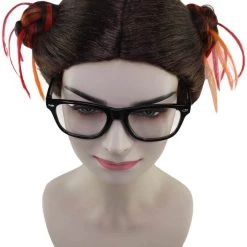 HPO Women's Womens Fantasy Dizzy Buns Wig With Glasses Set | Brown TV/Movie Wigs | Premium Breathable Capless Cap