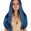 HPO Womens Fantasy Long Wig | Blue TV/Movie Wigs | Premium Breathable Capless Cap Women's