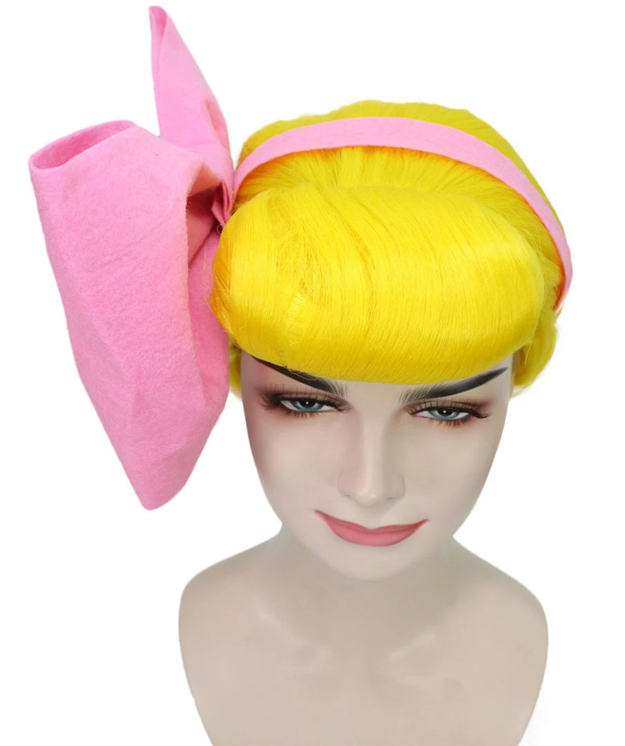 HPO Women's Animation Style Wig With Bow | Yellow Wigs | Premium Breathable Capless Cap 8 HPO Women's Animation Style Wig With Bow | Yellow Wigs | Premium Breathable Capless Cap