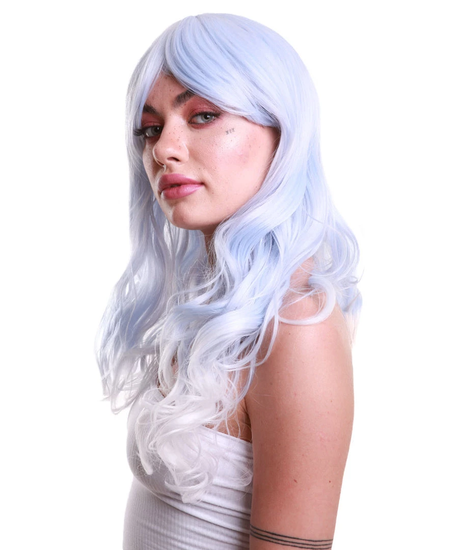 HPO Women Gradient Curly Powder Blue Cosplay Wig | Premium Breathable Capless Cap Women's 3 HPO Women Gradient Curly Powder Blue Cosplay Wig | Premium Breathable Capless Cap Women's