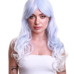 HPO Women Gradient Curly Powder Blue Cosplay Wig | Premium Breathable Capless Cap Women's