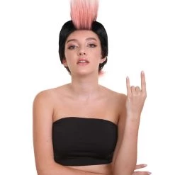 HPO Women's Barb Mohawk | Troll Rock Star Full Pink Mohawk Wig | Premium Halloween Wig