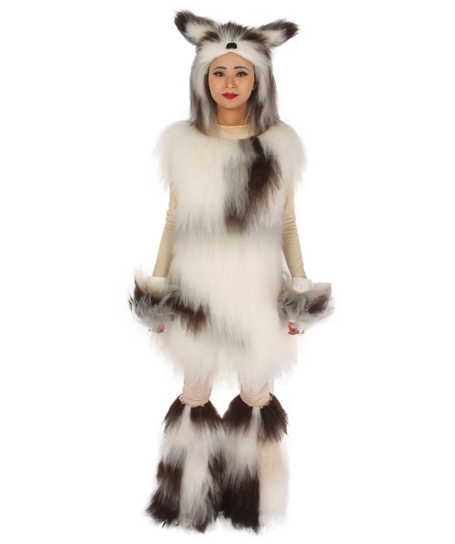 HPO Furry Dog Collection | Women's White And Brown Straight Furry Dog Cosplay Halloween Costume 1 HPO Furry Dog Collection | Women's White And Brown Straight Furry Dog Cosplay Halloween Costume