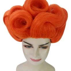 HPO Womens Short Length Orange Straight Pinned Up Wig | Premium Breathable Capless Cap