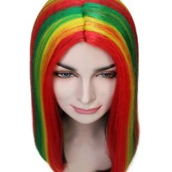 HPO Women's Shoulder Length Celebrity Ghana Pride Wig - Red Gold And Green Hair - Capless Cap Design 17 HPO Women's Shoulder Length Celebrity Ghana Pride Wig - Red Gold And Green Hair - Capless Cap Design