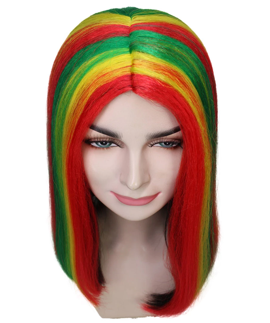 HPO Women's Shoulder Length Celebrity Ghana Pride Wig - Red Gold And Green Hair - Capless Cap Design 8 HPO Women's Shoulder Length Celebrity Ghana Pride Wig - Red Gold And Green Hair - Capless Cap Design