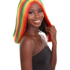 HPO Women's Shoulder Length Celebrity Ghana Pride Wig - Red Gold And Green Hair - Capless Cap Design 16 HPO Women's Shoulder Length Celebrity Ghana Pride Wig - Red Gold And Green Hair - Capless Cap Design