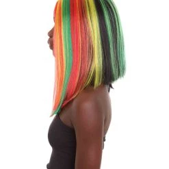 HPO Women's Shoulder Length Celebrity Ghana Pride Wig - Red Gold And Green Hair - Capless Cap Design 12 HPO Women's Shoulder Length Celebrity Ghana Pride Wig - Red Gold And Green Hair - Capless Cap Design
