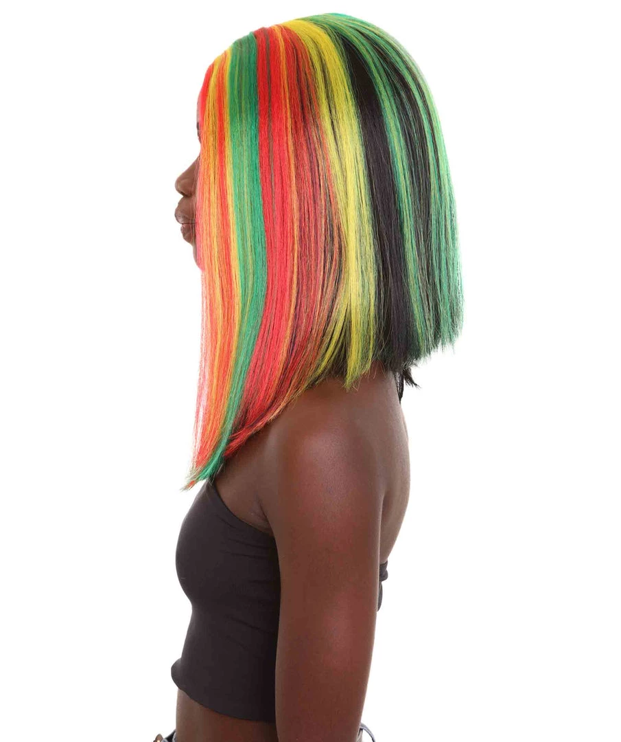 HPO Women's Shoulder Length Celebrity Ghana Pride Wig - Red Gold And Green Hair - Capless Cap Design 3 HPO Women's Shoulder Length Celebrity Ghana Pride Wig - Red Gold And Green Hair - Capless Cap Design