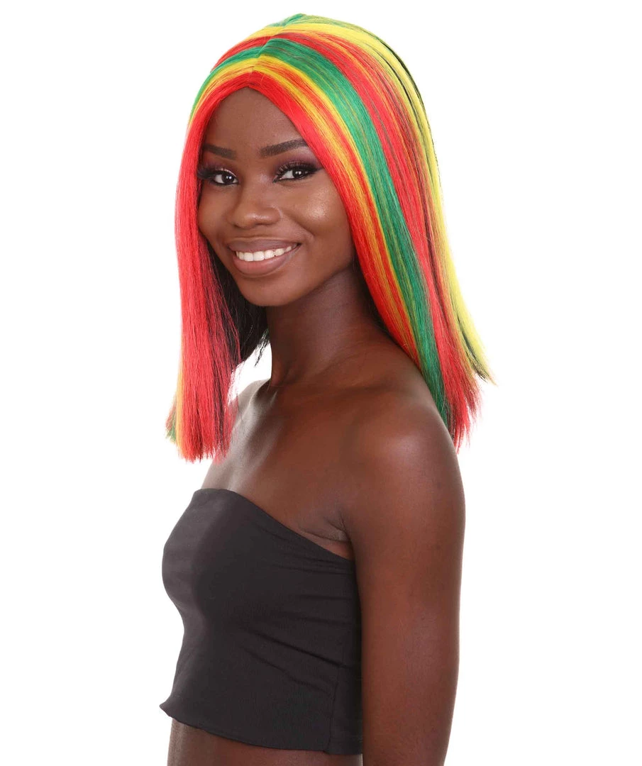 HPO Women's Shoulder Length Celebrity Ghana Pride Wig - Red Gold And Green Hair - Capless Cap Design 2 HPO Women's Shoulder Length Celebrity Ghana Pride Wig - Red Gold And Green Hair - Capless Cap Design