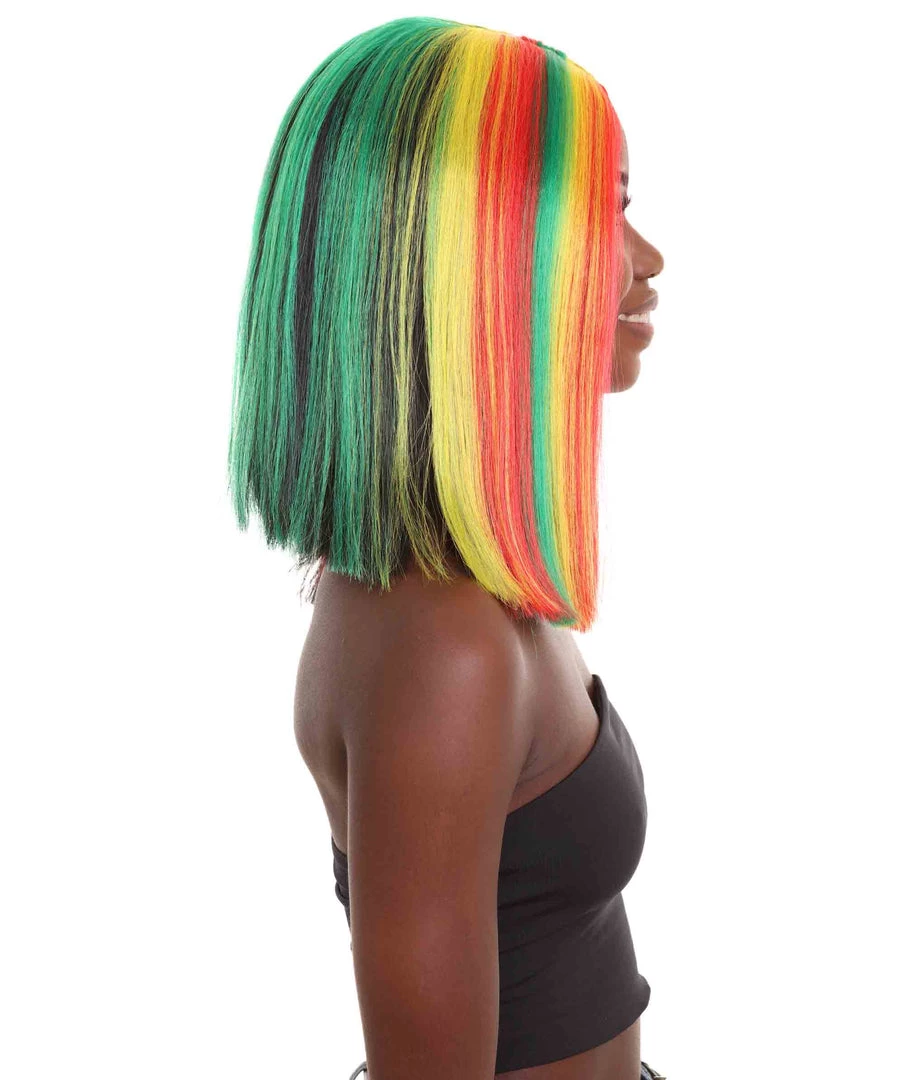 HPO Women's Shoulder Length Celebrity Ghana Pride Wig - Red Gold And Green Hair - Capless Cap Design 5 HPO Women's Shoulder Length Celebrity Ghana Pride Wig - Red Gold And Green Hair - Capless Cap Design