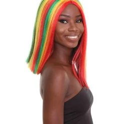 HPO Women's Shoulder Length Celebrity Ghana Pride Wig - Red Gold And Green Hair - Capless Cap Design 15 HPO Women's Shoulder Length Celebrity Ghana Pride Wig - Red Gold And Green Hair - Capless Cap Design