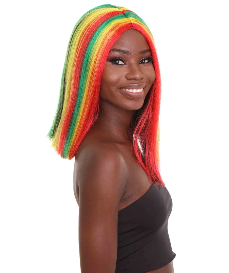 HPO Women's Shoulder Length Celebrity Ghana Pride Wig - Red Gold And Green Hair - Capless Cap Design 6 HPO Women's Shoulder Length Celebrity Ghana Pride Wig - Red Gold And Green Hair - Capless Cap Design