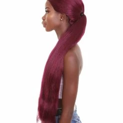 HPO Women's Long Sleek Purple Ponytail Rapper Wig - Long Purple Hair - Capless Cap Design