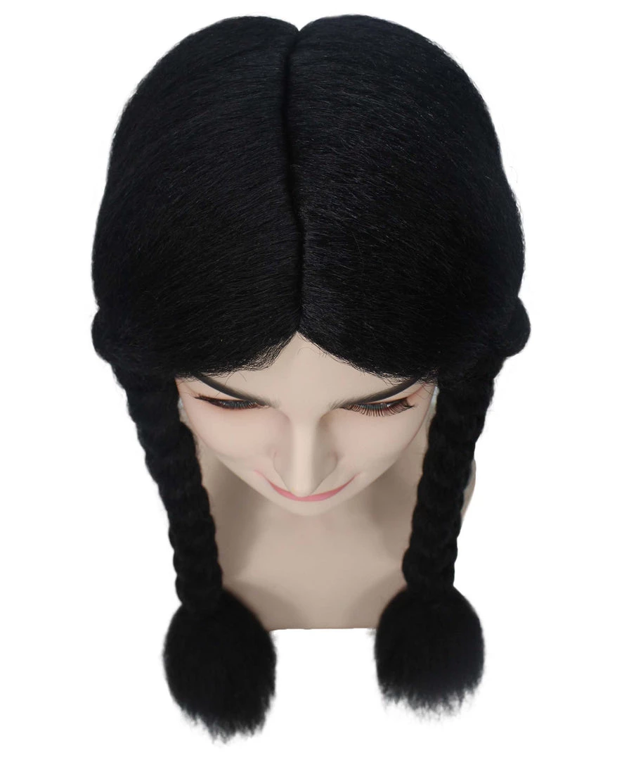 BC Adult Women's Black Color Braided Pigtails Shoulder Length Trendy Wednesday Wig | Breathable Standard Cap 9 BC Adult Women's Black Color Braided Pigtails Shoulder Length Trendy Wednesday Wig | Breathable Standard Cap