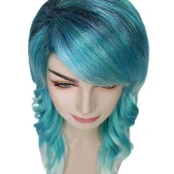 BC Women's Teal Color Wavy Medium Length Trendy Aquatic Princess Wig 15 BC Women's Teal Color Wavy Medium Length Trendy Aquatic Princess Wig