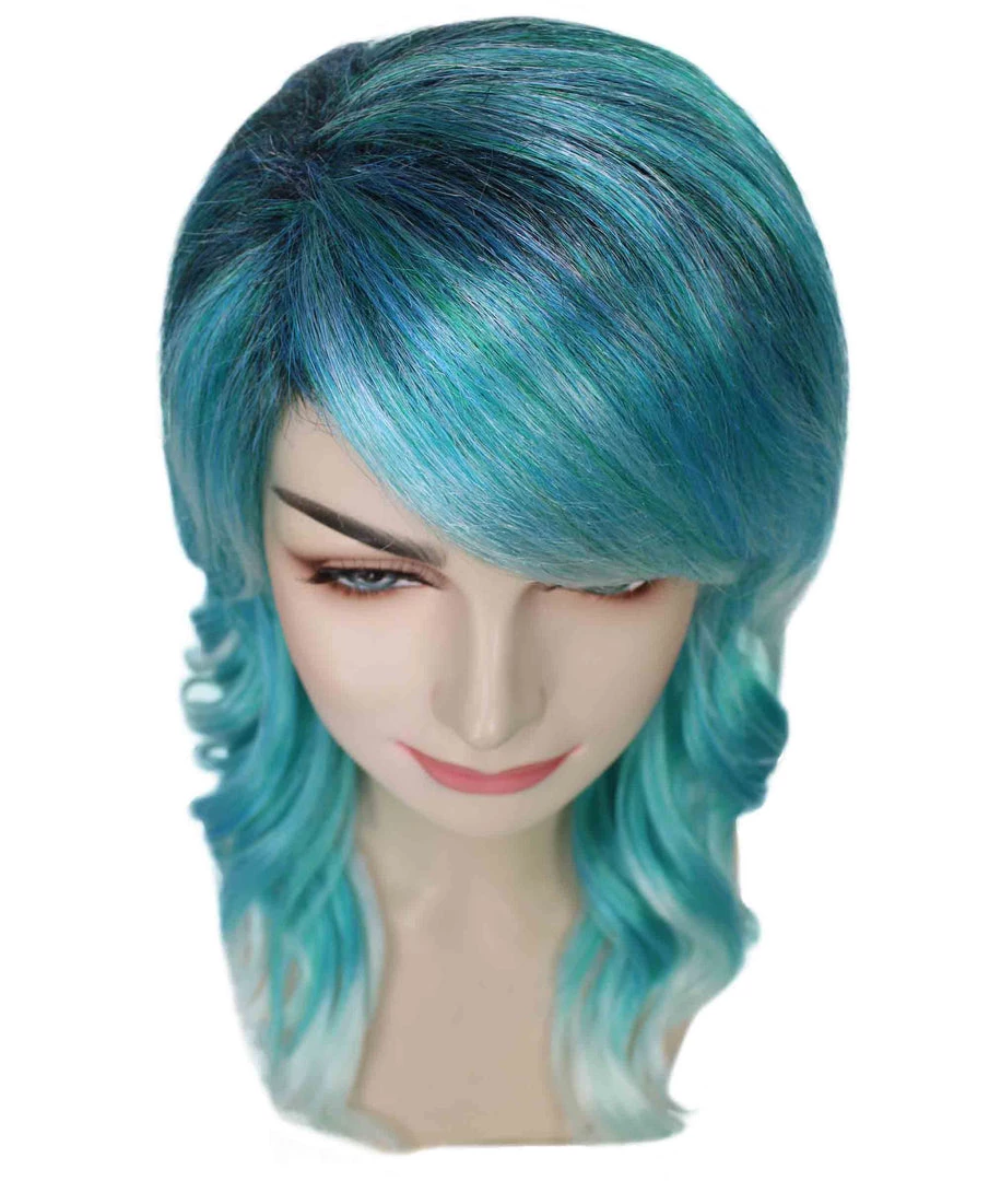 BC Women's Teal Color Wavy Medium Length Trendy Aquatic Princess Wig 7 BC Women's Teal Color Wavy Medium Length Trendy Aquatic Princess Wig